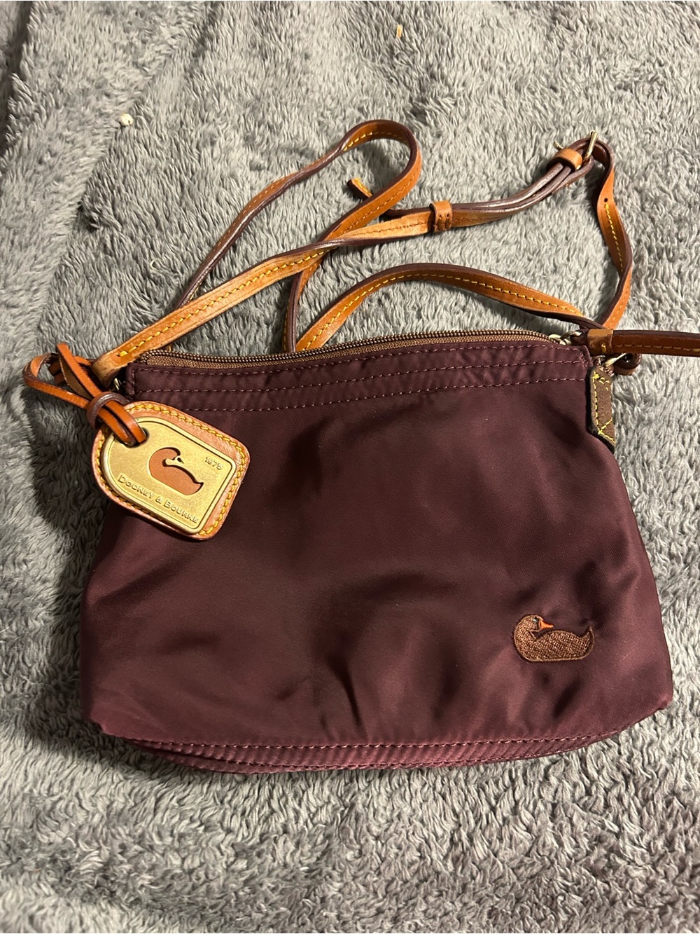 Dooney & Bourke Wine Crossbody Bag with Tan Leather Trim